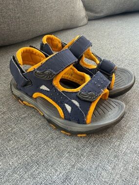 Kids Navy and Yellow Velcro Sport Sandals